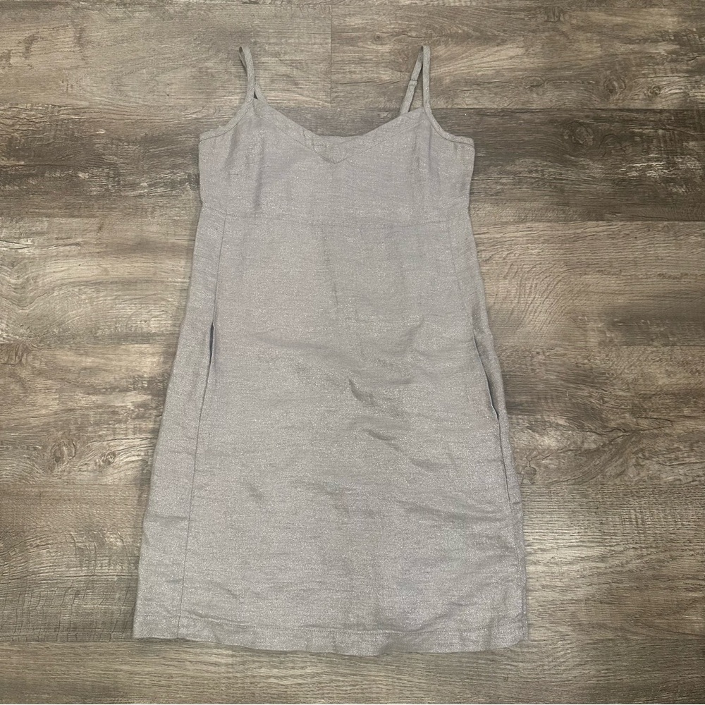 Eileen Fisher Petite Linen Gray Cami Dress with Metallic Threading